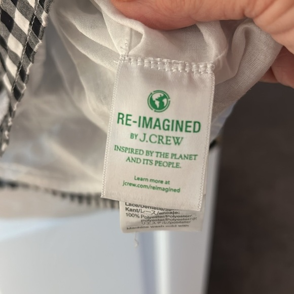 J. Crew Black and White Gingham Daisy Chain SZ M Top with Lace - Picture 8 of 9